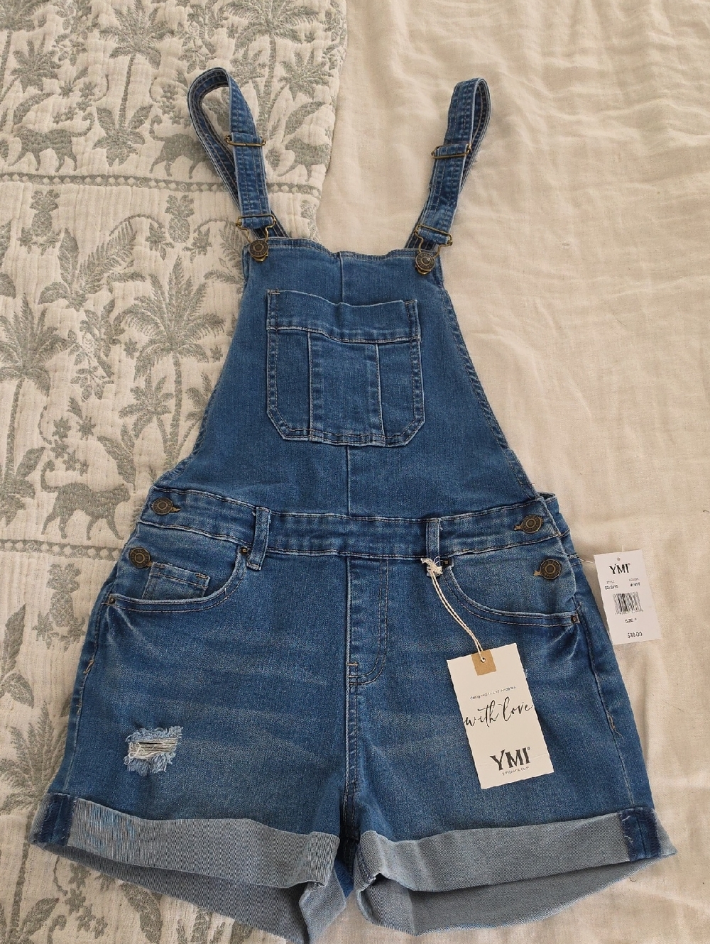 YMI Medium Blue Denim Shortalls with Rolled Hem